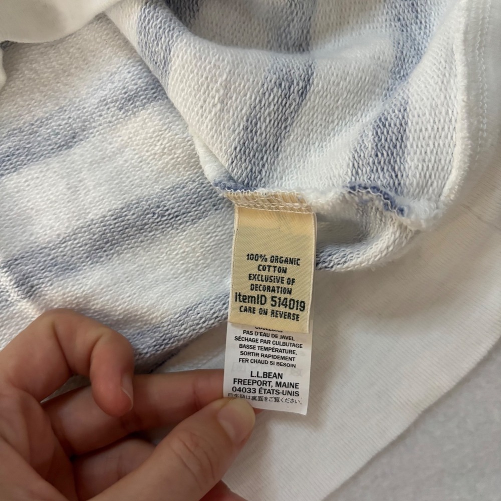 L.L. Bean Mens Organic Cotton Quarter Zip Pullover Blue White Striped M 514019 - Picture 4 of 7